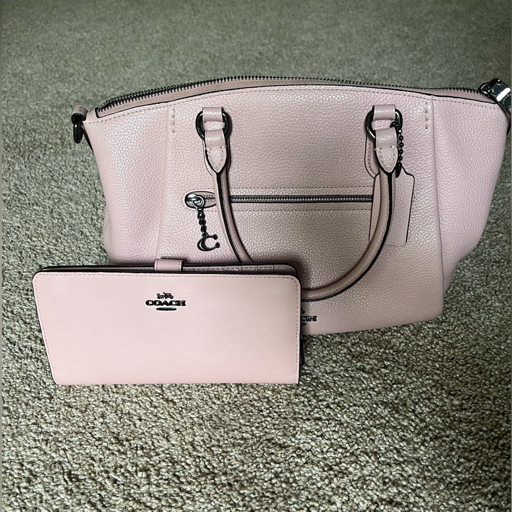 Coach Elise Satchel Crossbody & Coach Pink soft pebbled leather trifold wallet